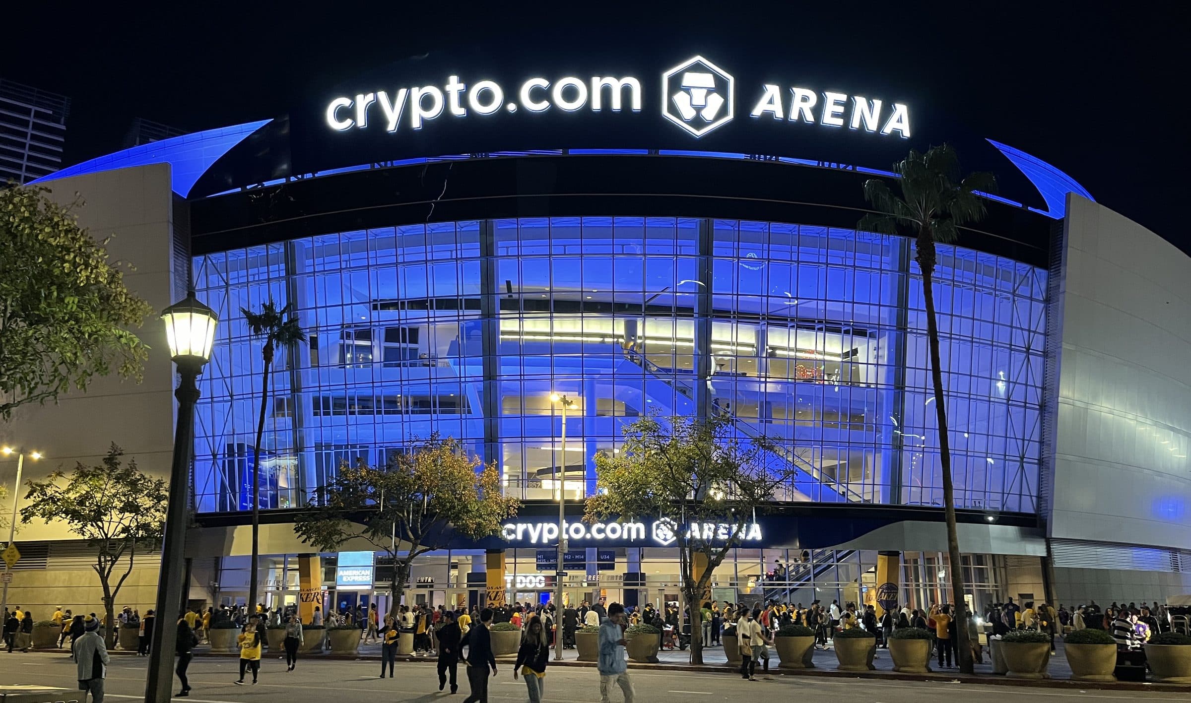 Crypto.com Arena lit up on game night